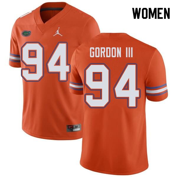 Women's NCAA Florida Gators Moses Gordon III #94 Stitched Authentic Jordan Brand Orange College Football Jersey DJD7165AW